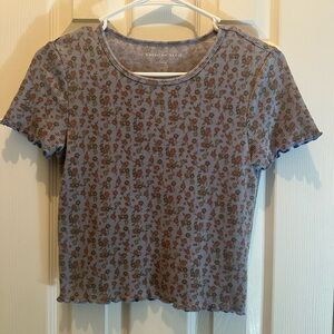 American Eagle Outfitters Patterned Short Sleeve Top - Blue and Brown